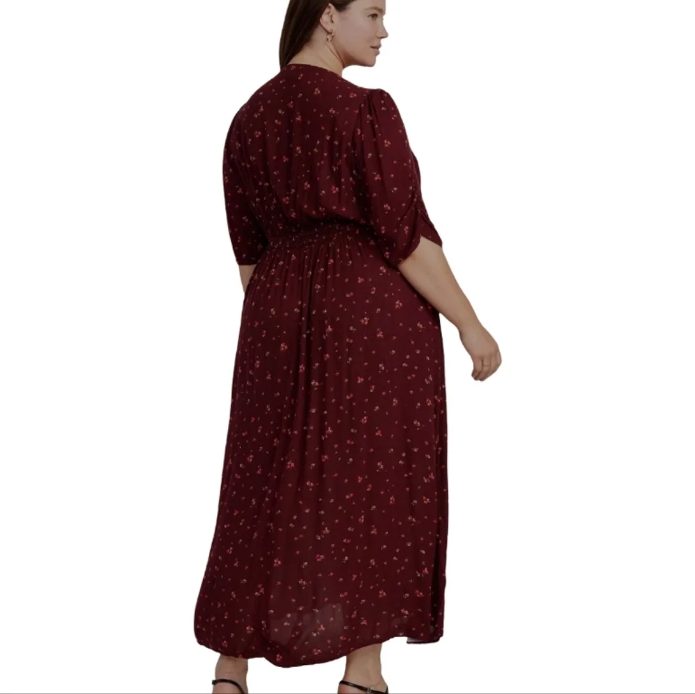 Old Navy Womens Plus Size Burgundy Floral Midi Dress Size XXL - Picture 2 of 6